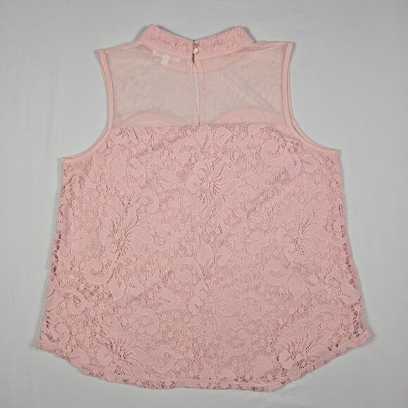 Eve & Maddie Pink Lace Sleeveless Blouse Sheer Mesh Yoke‎ Top XL Romantic Chic - Picture 6 of 13